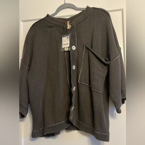 Free People Charcoal button down sweater